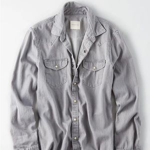American Eagle Men Grey Western Denim Button-Down